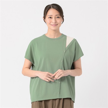 配色カットワークアシメニット レディス ESSEME(エシーム) 691553(ウスミドリ-M)