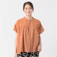 綿麻切替ギャザーシャツ レディス ESSEME(エシーム) 588-6640-26(チャ-M)