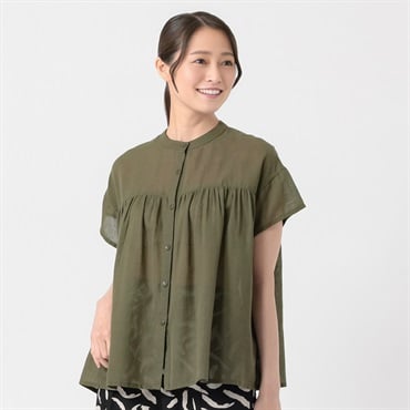 綿麻切替ギャザーシャツ レディス ESSEME(エシーム) 588-6640-26(コイミドリ-M)