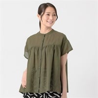 綿麻切替ギャザーシャツ レディス ESSEME(エシーム) 588-6640-26(コイミドリ-M)