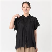 チェックドビーフリルネックブラウス レディス ESSEME(エシーム) 588-6641-26(クロ-M)