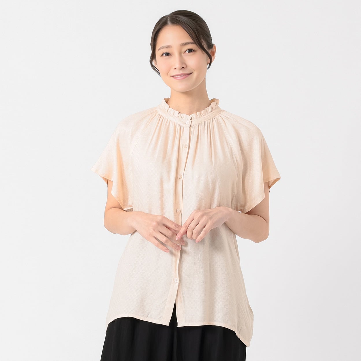 チェックドビーフリルネックブラウス レディス ESSEME(エシーム) 588-6641-26(ウスチャ-XL)