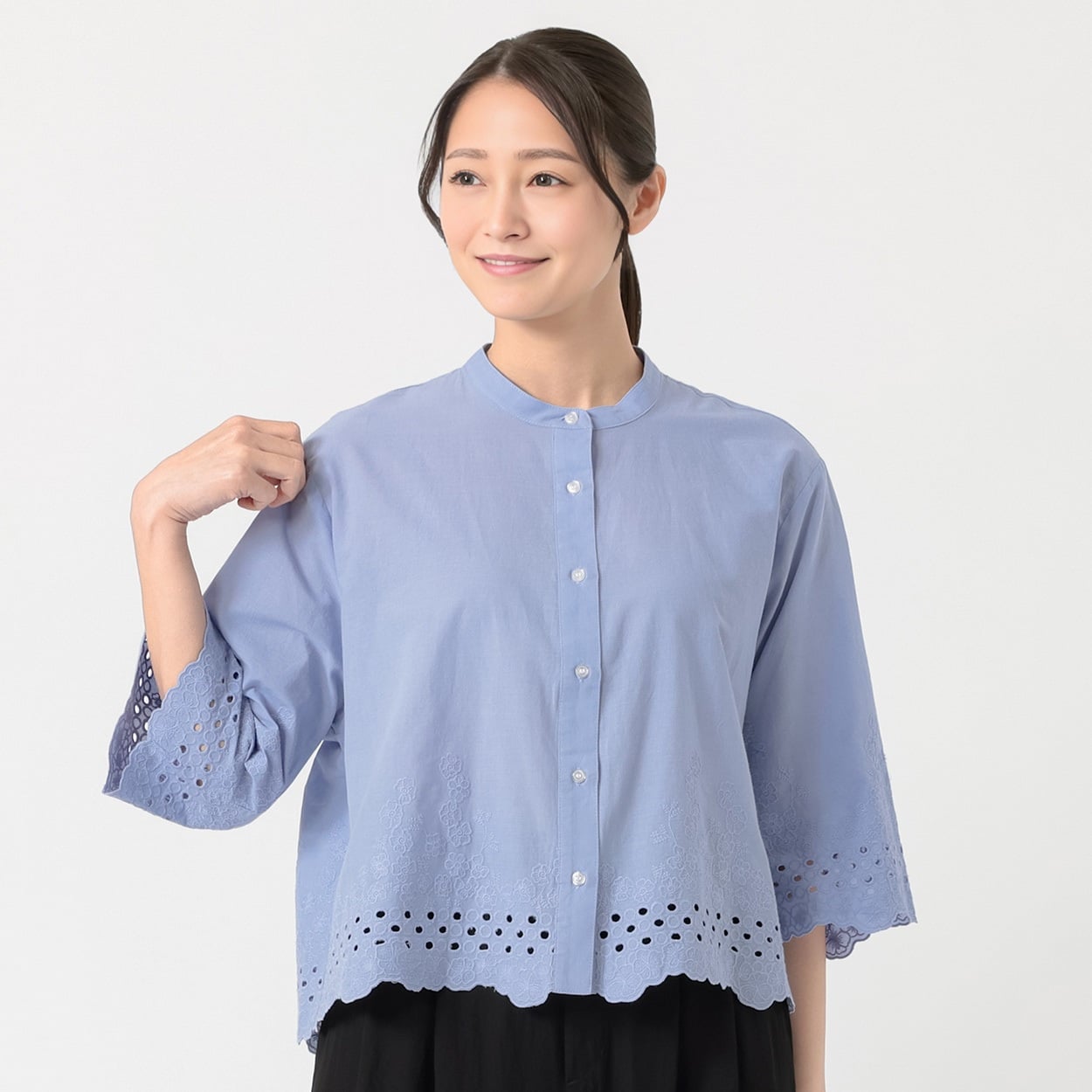 スカラップ刺繍ブラウス レディス ESSEME(エシーム) ESM26W036-MK(ウスムラサキ-M)