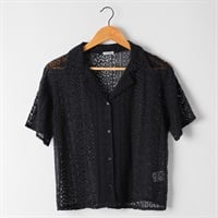 縦柄レース開襟シャツ レディス ESSEME(エシーム) 363158(クロ-M)