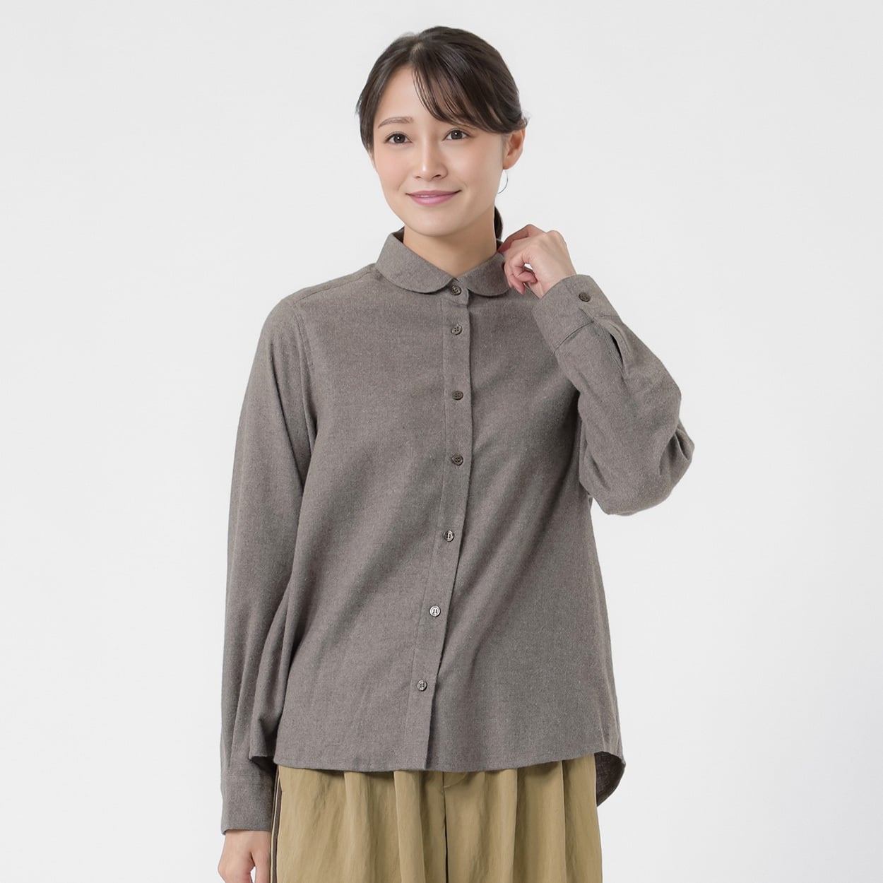 起毛丸襟シャツ レディス ESSEME(エシーム) 71277-6E(ウスグレー-XL)