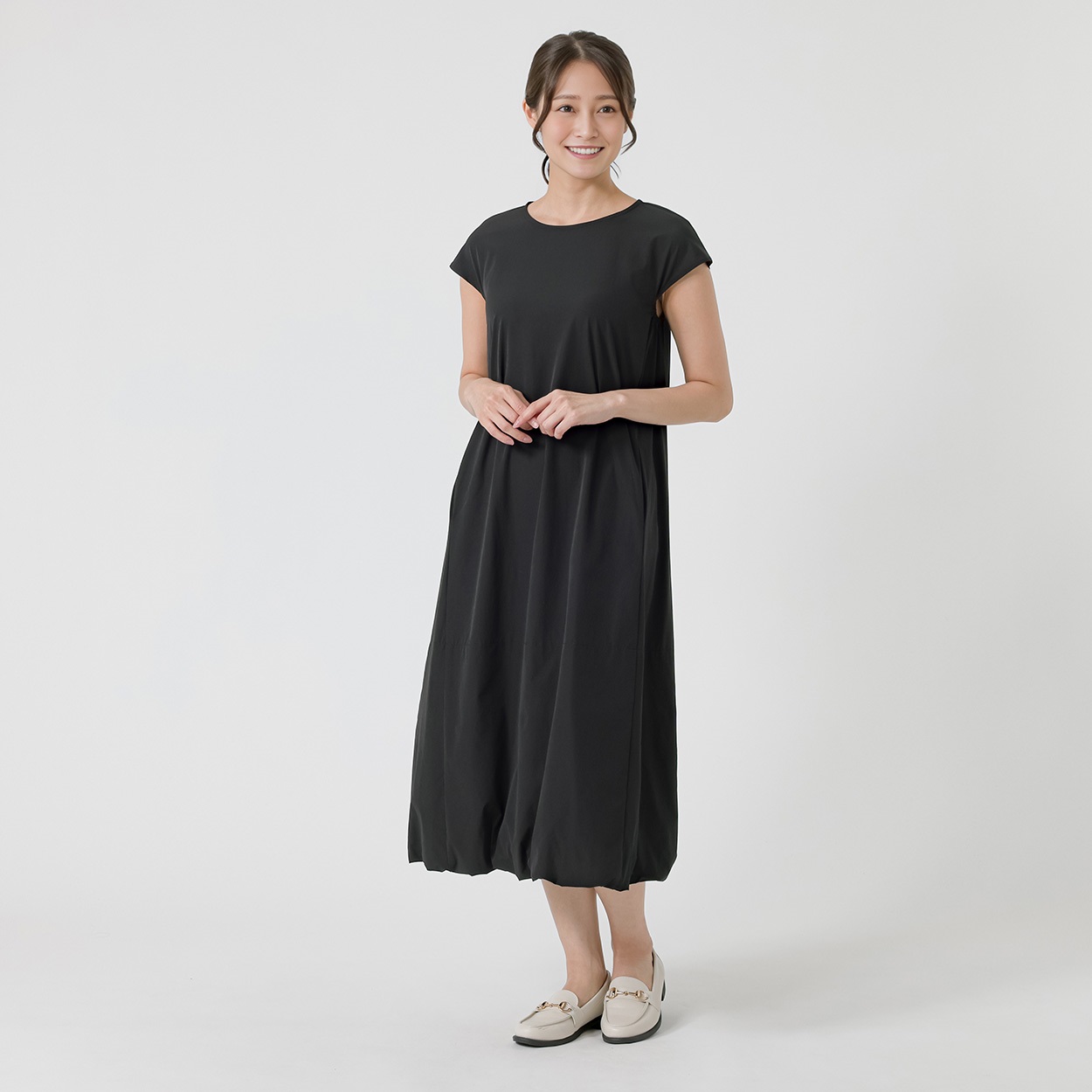 バルーンフレンチスリーブワンピース レディス ESSEME(エシーム) 391867(クロ-L)