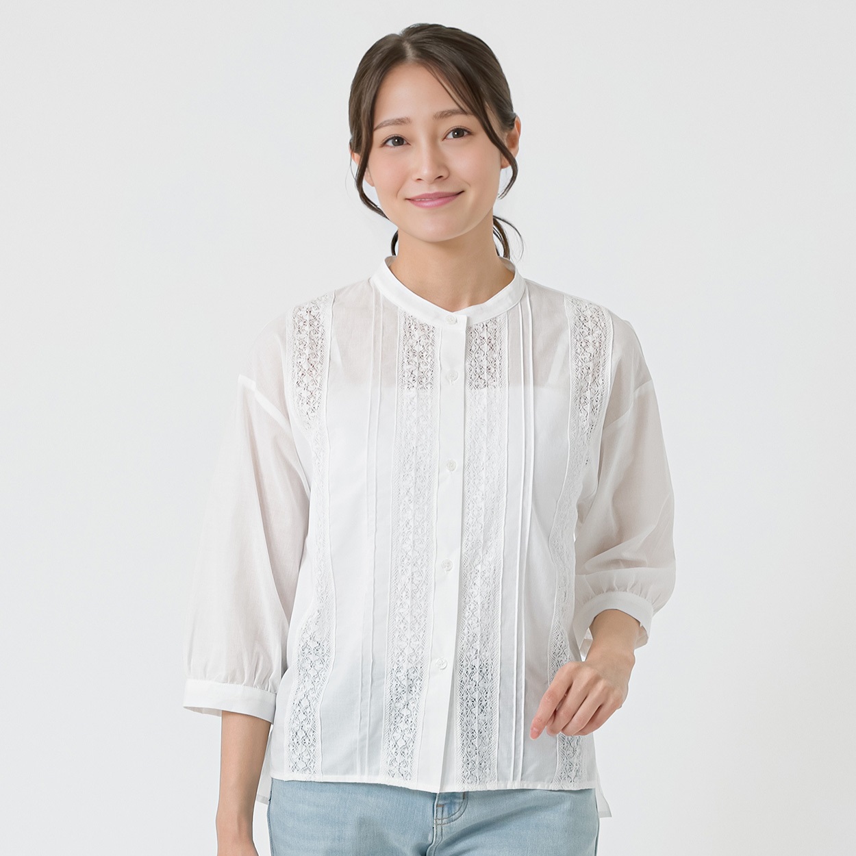 レース前開きシャツ レディス ESSEME(エシーム) 1266210(アイボリー-XL)