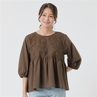 刺繍切替Tブラウス レディス ESSEME(エシーム) 1266211(ブラウン-M)