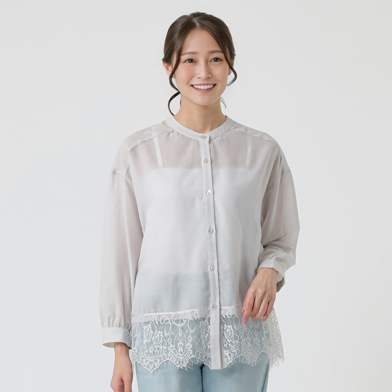 裾レースブラウス レディス ESSEME(エシーム)(ウスクロ-XL)