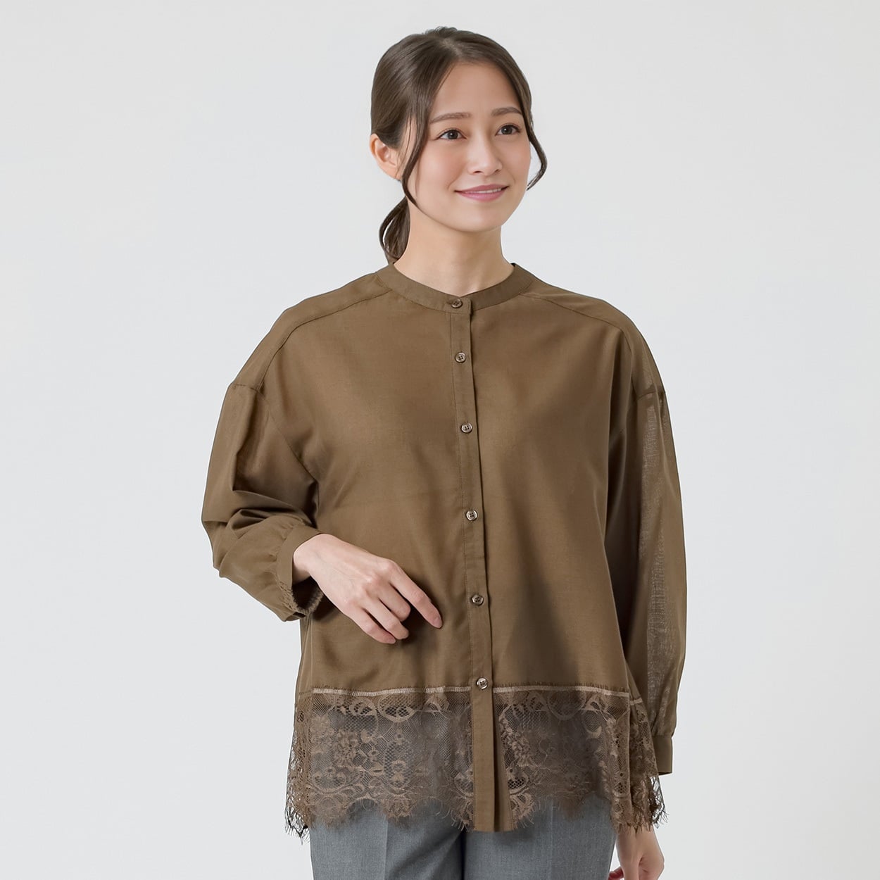 裾レースブラウス レディス ESSEME(エシーム)(チャ-XL)