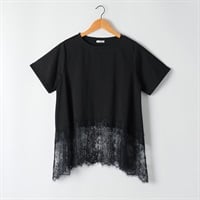 裾レース5分袖カットソー レディス ESSEME(エシーム) AE262HY374J(クロ-M)