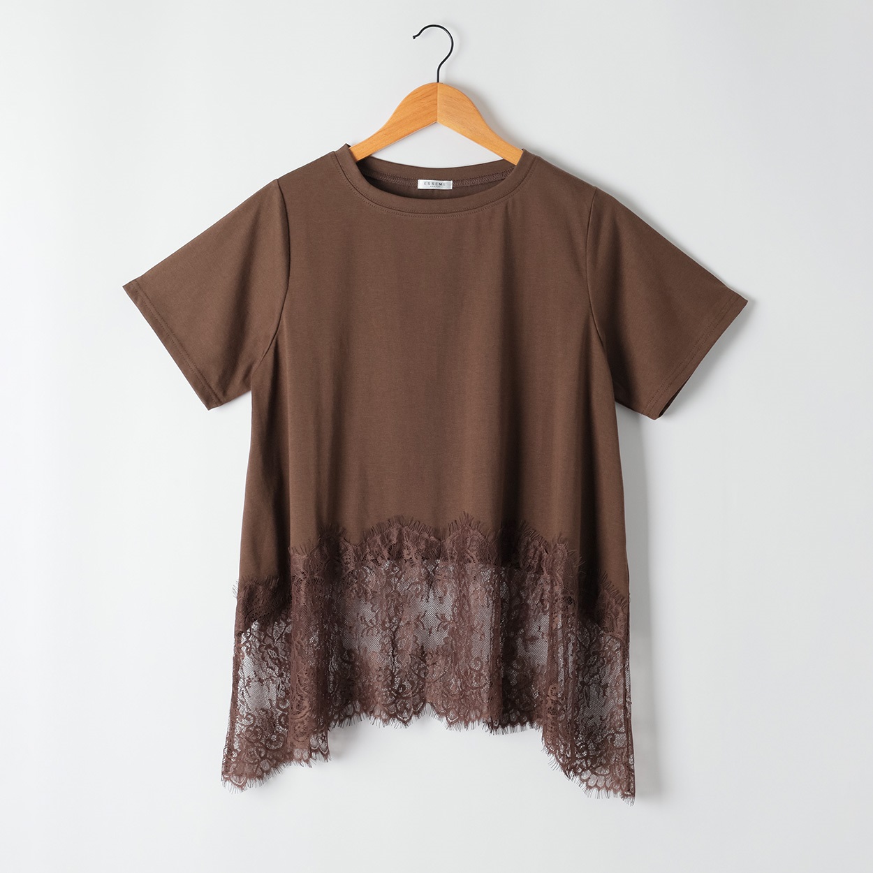 裾レース5分袖カットソー レディス ESSEME(エシーム) AE262HY374J(チャ-M)