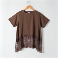 裾レース5分袖カットソー レディス ESSEME(エシーム) AE262HY374J(チャ-M)
