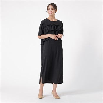 胸ギャザー切替ワンピース レディス ESSEME(エシーム) AE262HY378J(クロ-M)