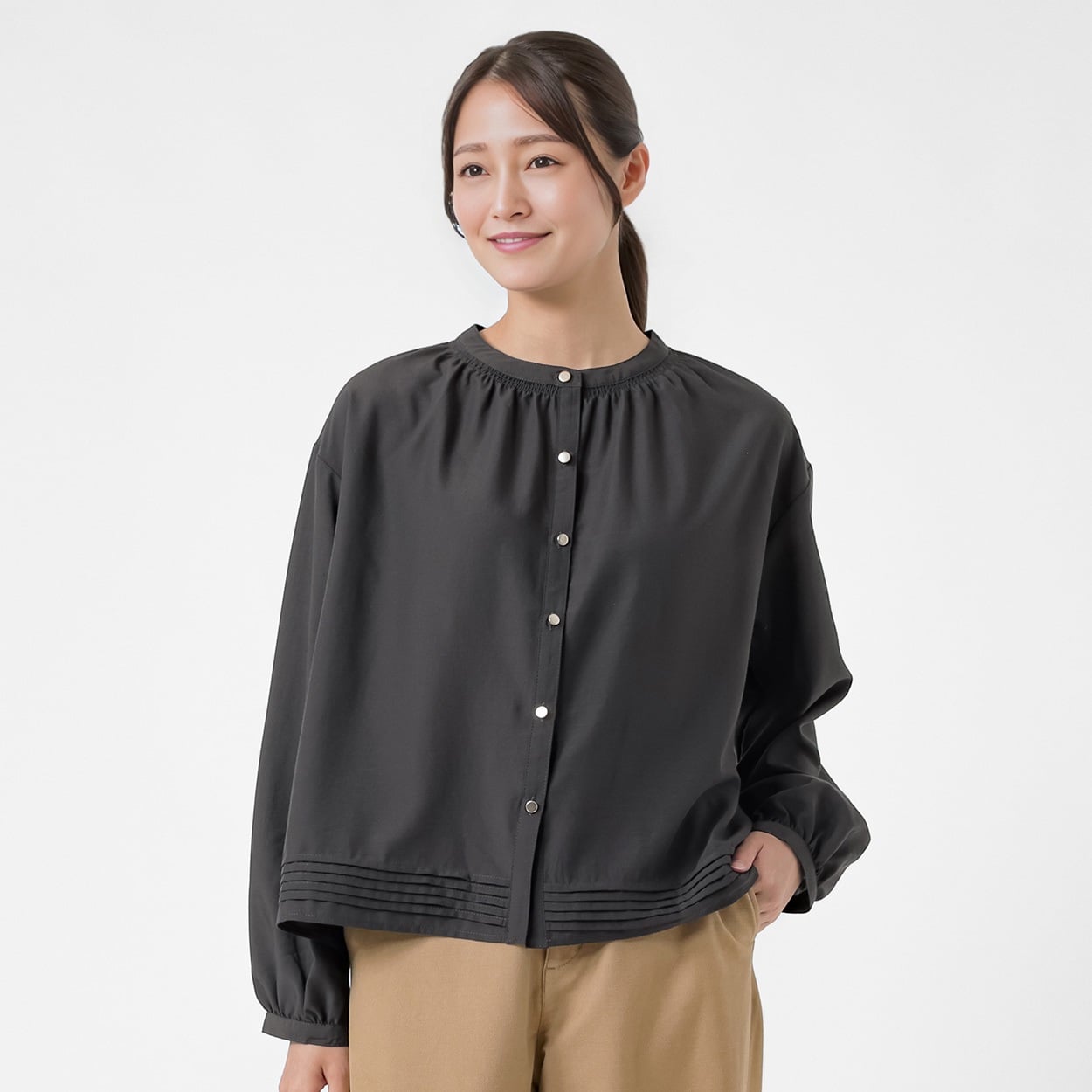 裾ピンタックブラウス レディス ESSEME(エシーム) 230221(クロ-XL)