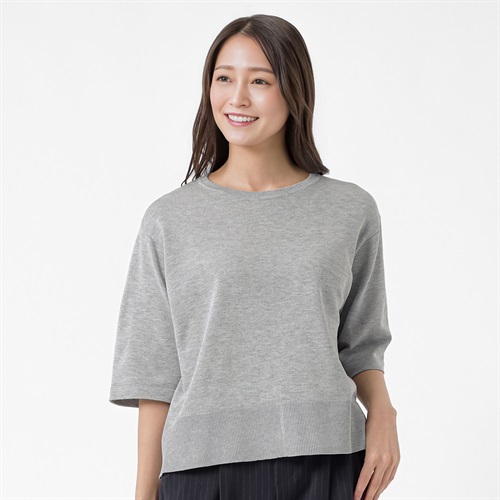 バックスリットニットTシャツ レディス ESSEME(エシーム) 483565(ウスクロ-M)