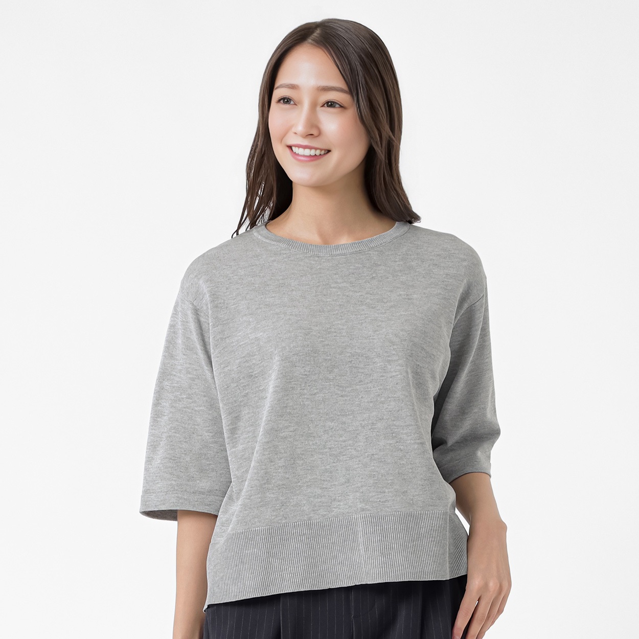 バックスリットニットTシャツ レディス ESSEME(エシーム) 483565(ウスクロ-M)