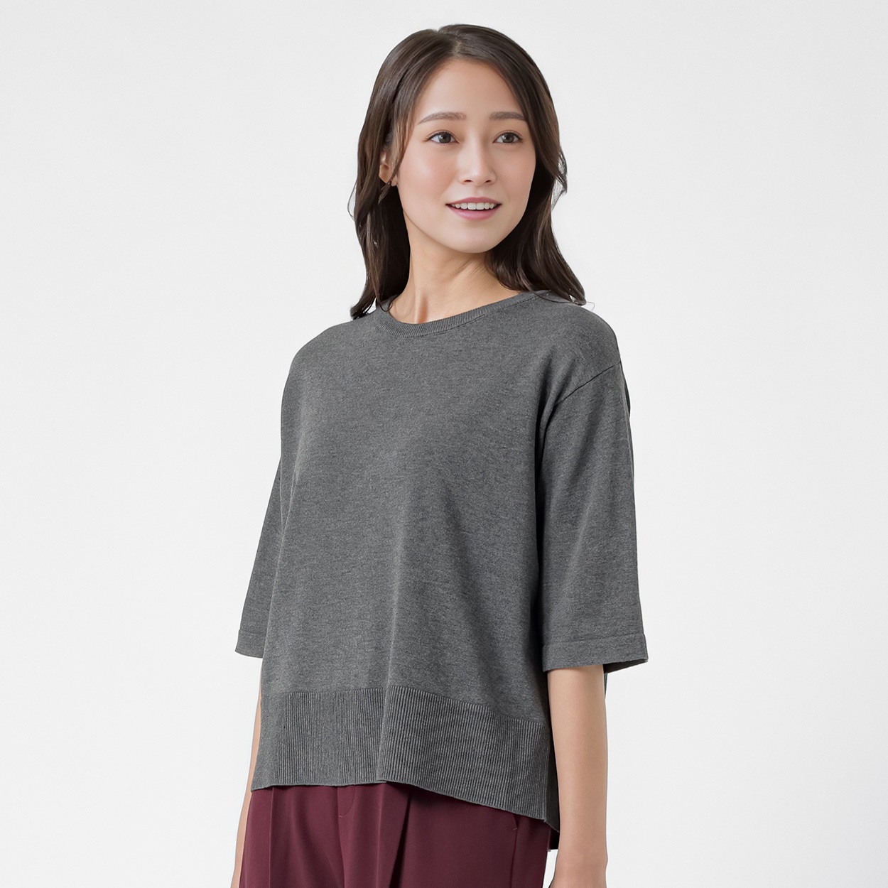バックスリットニットTシャツ レディス ESSEME(エシーム) 483565(チャコ－ルグレ－-M)