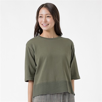 バックスリットニットTシャツ レディス ESSEME(エシーム) 483565(ミドリ-M)