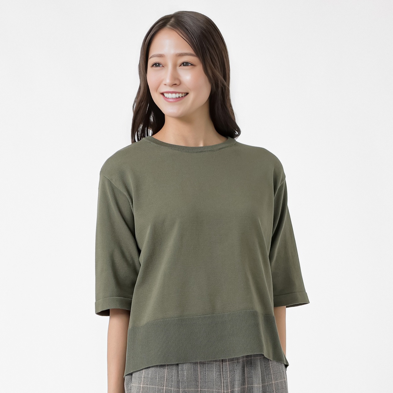 バックスリットニットTシャツ レディス ESSEME(エシーム) 483565(ミドリ-XL)