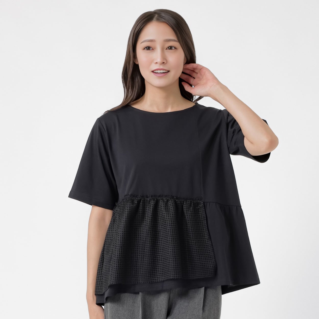 メッシュレースアシメプルオーバー レディス ESSEME(エシーム) 1266010(クロ-L)
