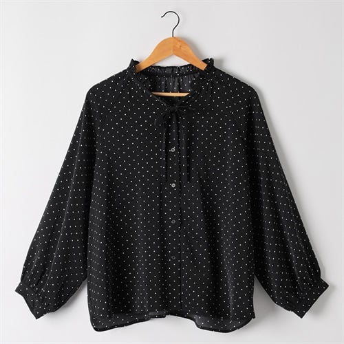 フリルネックシャツ レディス ESSEME(エシーム) ESM26W070-TS(クロ-M)
