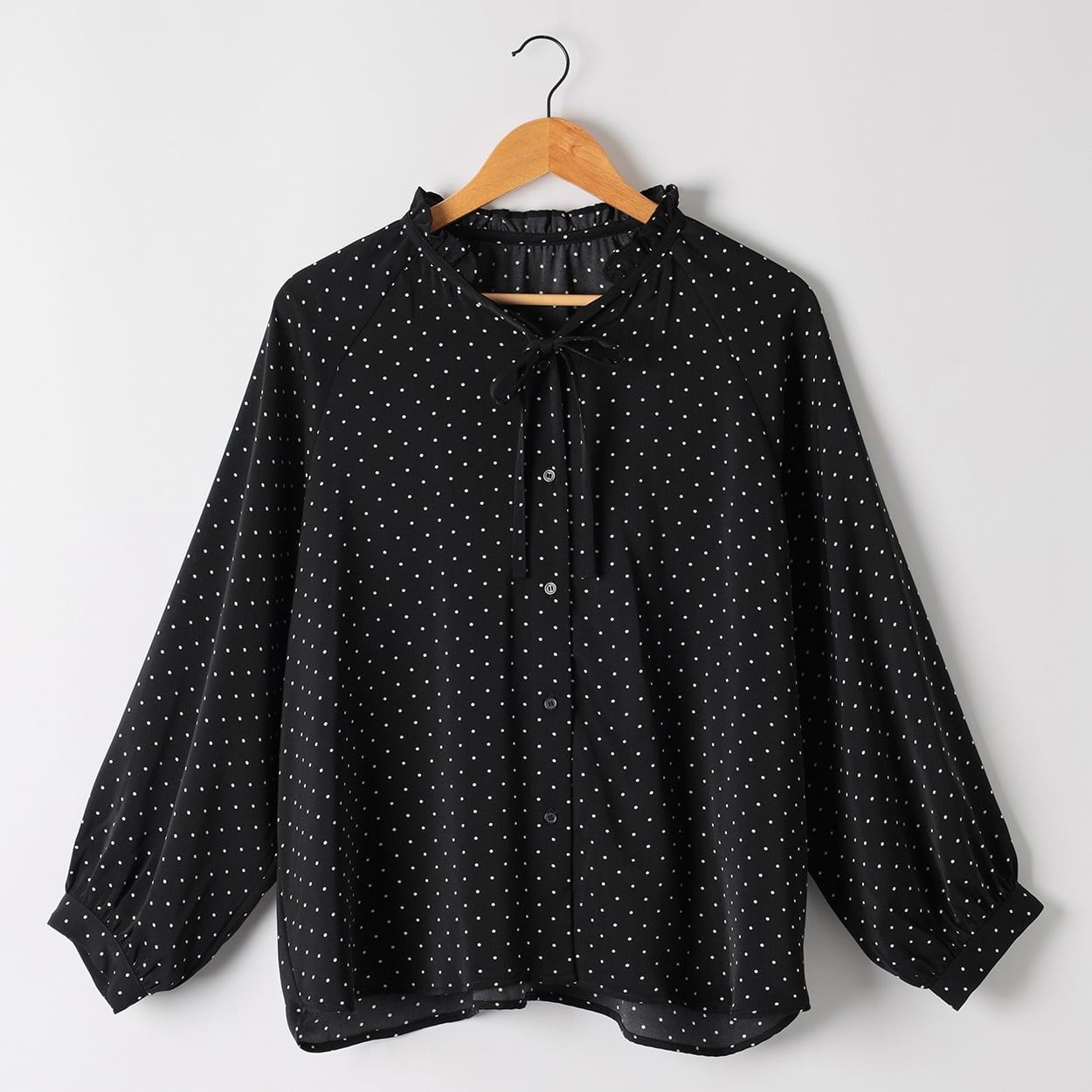 フリルネックシャツ レディス ESSEME(エシーム) ESM26W070-TS(クロ-XL)