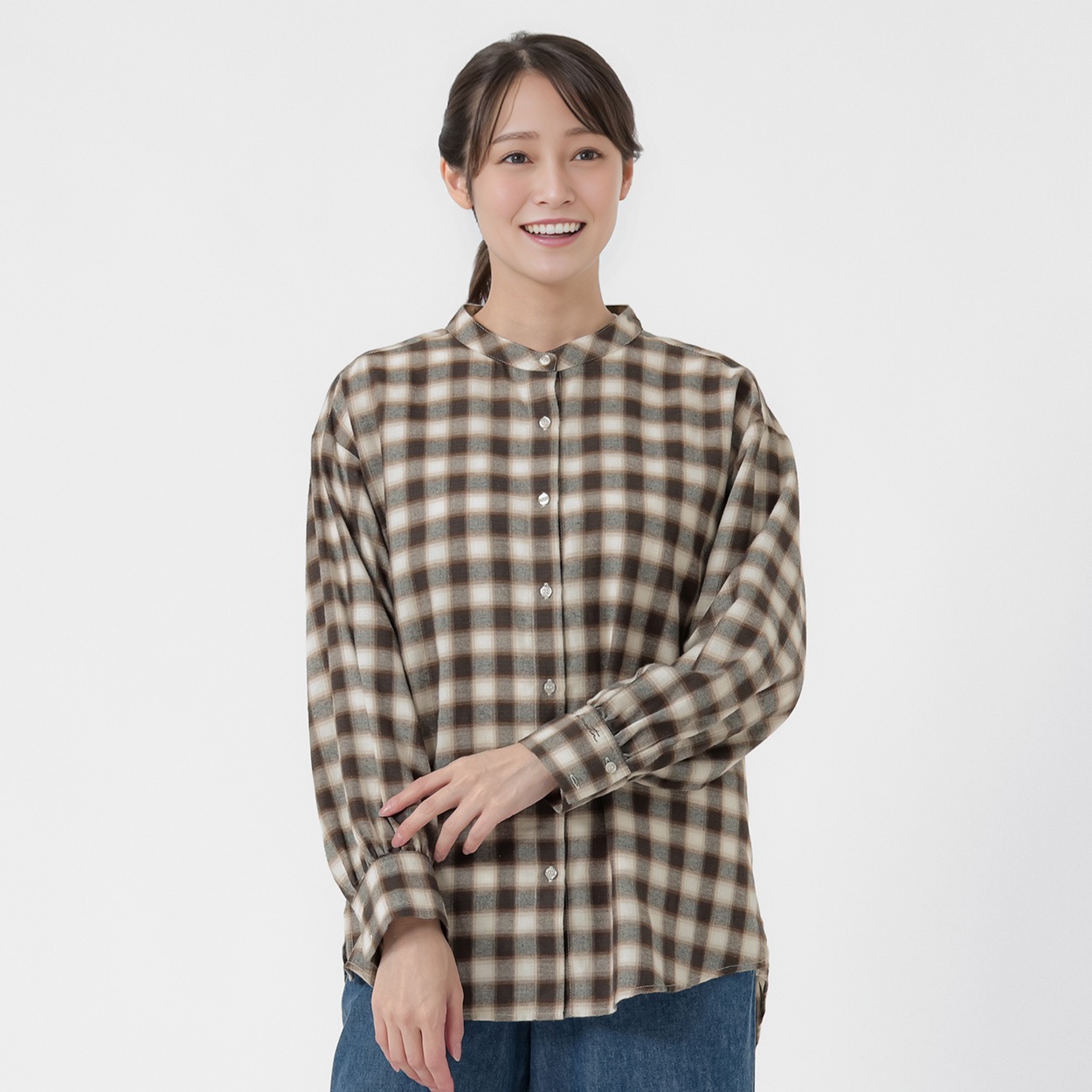 袖ワンポイント刺繍シャツ レディス ESSEME(エシーム) 516156(Ａチャ-M)