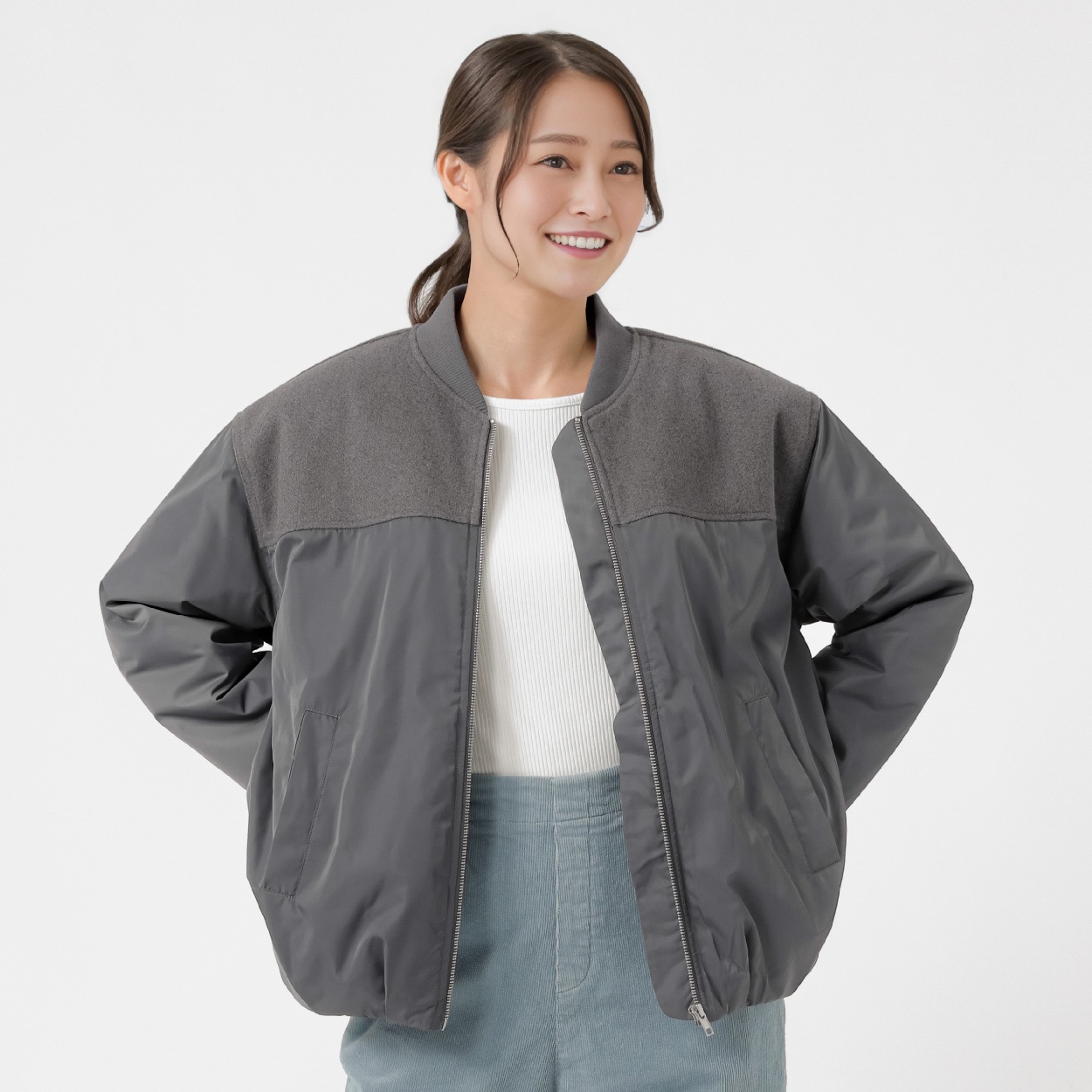 異素材切替MA1ジャケット レディス ESSEME(エシーム) 516160(チャコ－ルグレ－-XL)