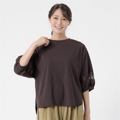 ７分袖3D刺繍切替プルオーバー レディス ESSEME(エシーム) 363169-CPN(ブラウン-M)