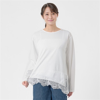 アシメレースレイヤードカットソー レディス ESSEME(エシーム) 363172-CPN(シロ-M)