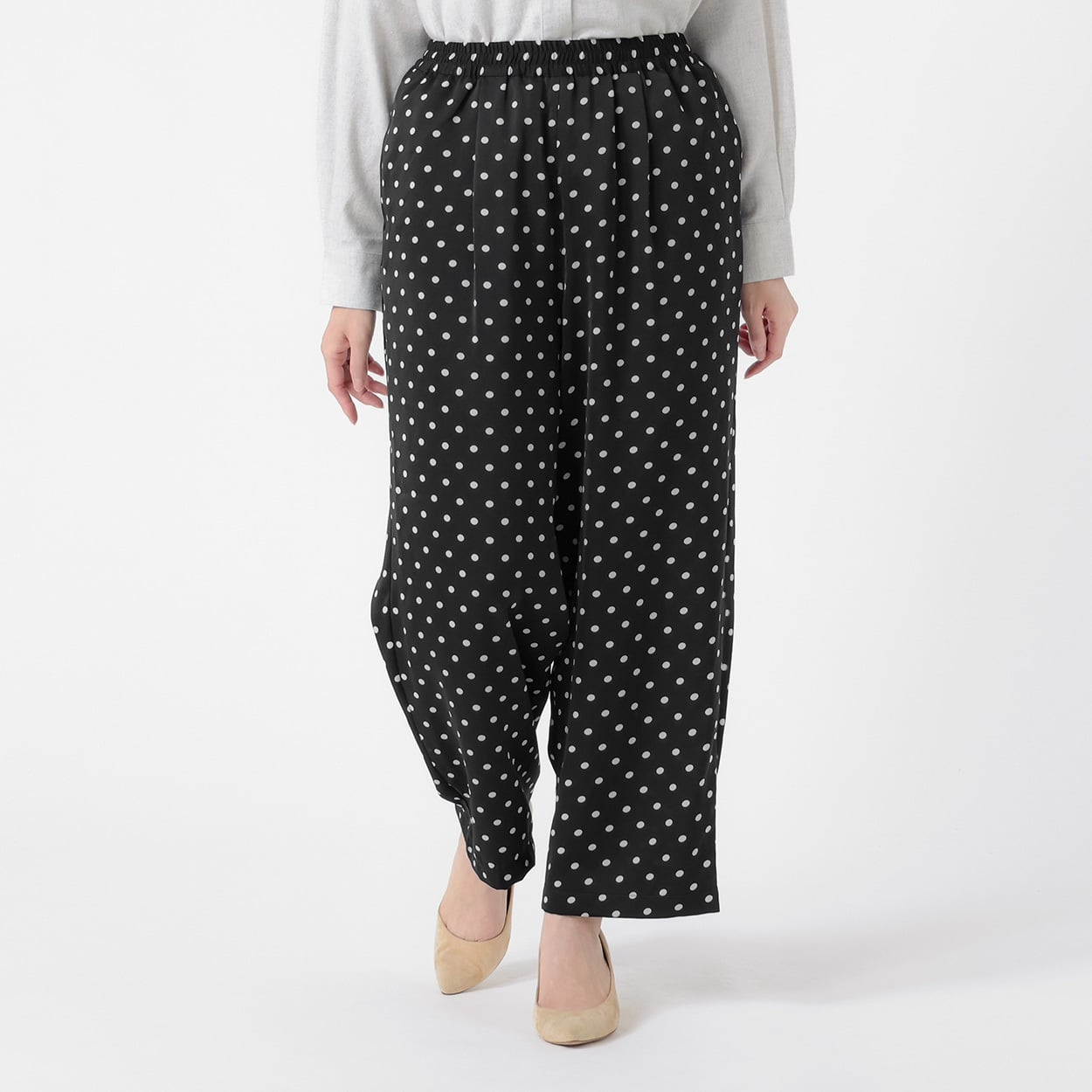 サテンドット柄パンツ レディス ESSEME(エシーム) ESM26W074-TS(クロ-XL)