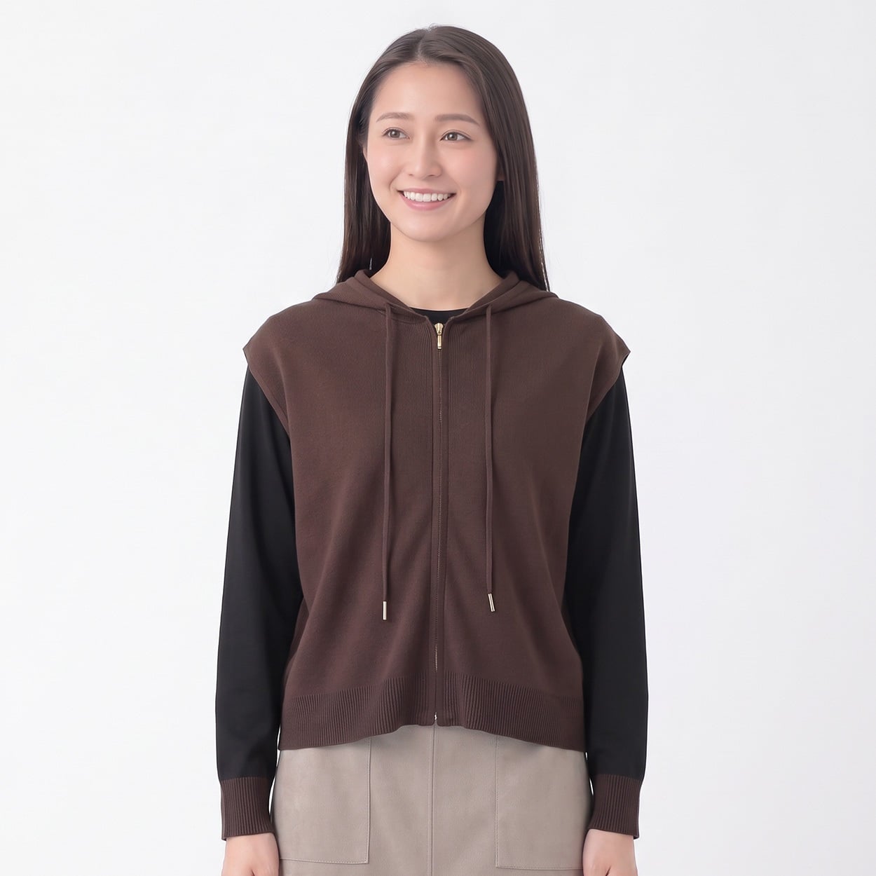 フードジップニットベスト レディス ESSEME(エシーム) 483571(チャ-XL)