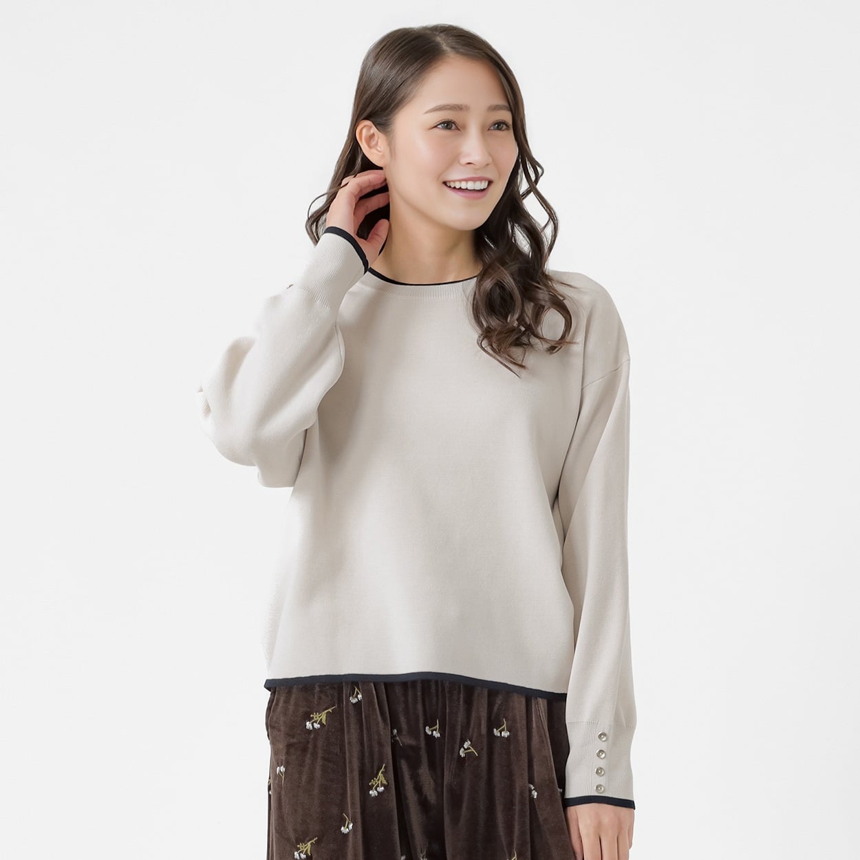 ミラノリブ配色プルオーバー レディス ESSEME(エシーム) 691561(アイボリー-XL)