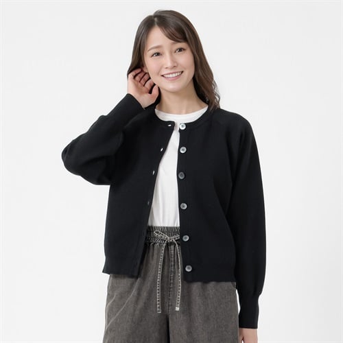 クルーネックラグランカーディガン レディス ESSEME(エシーム) 691568(クロ-M)