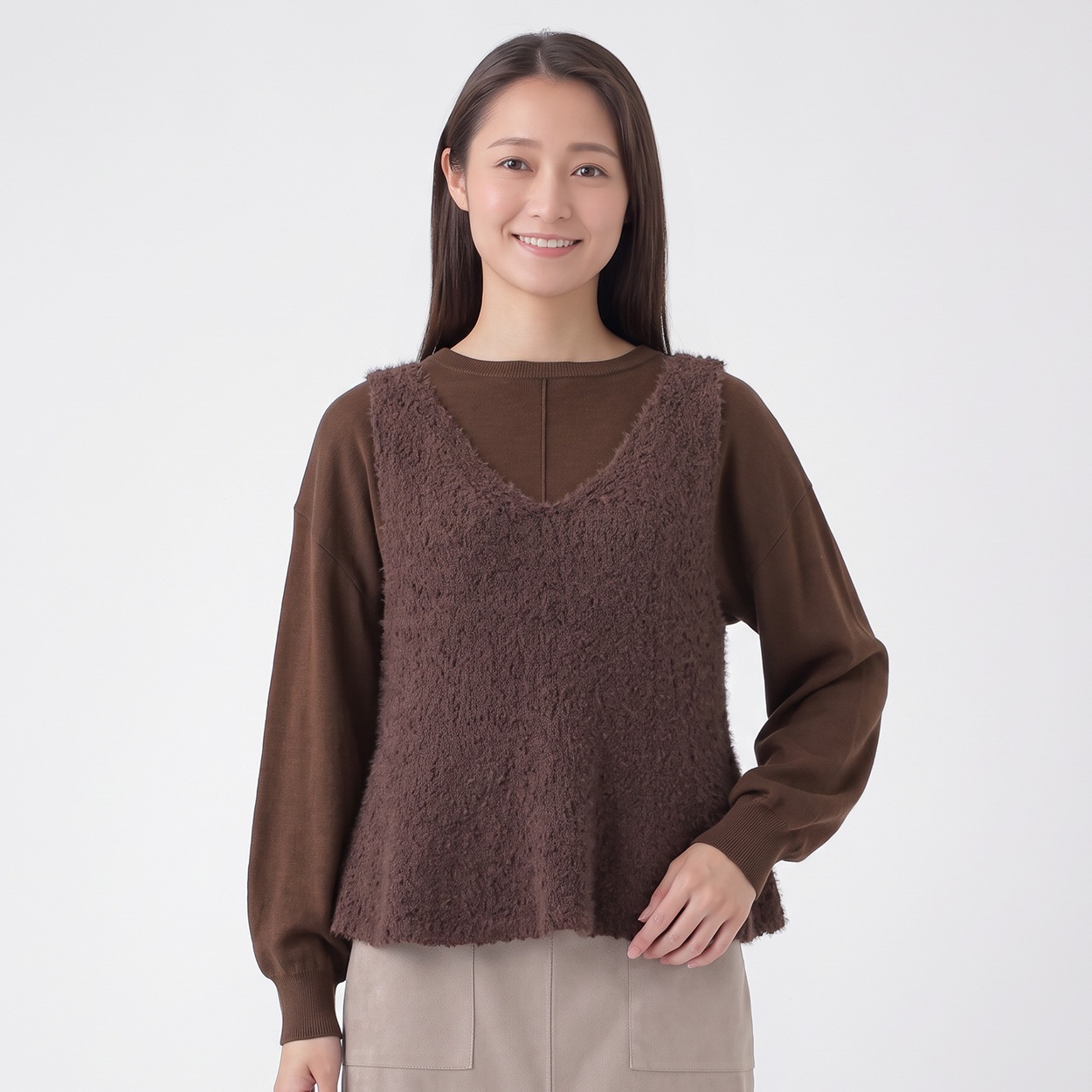 ピンポンヤーンビスチェ レディス ESSEME(エシーム) 691604(チャ-L)