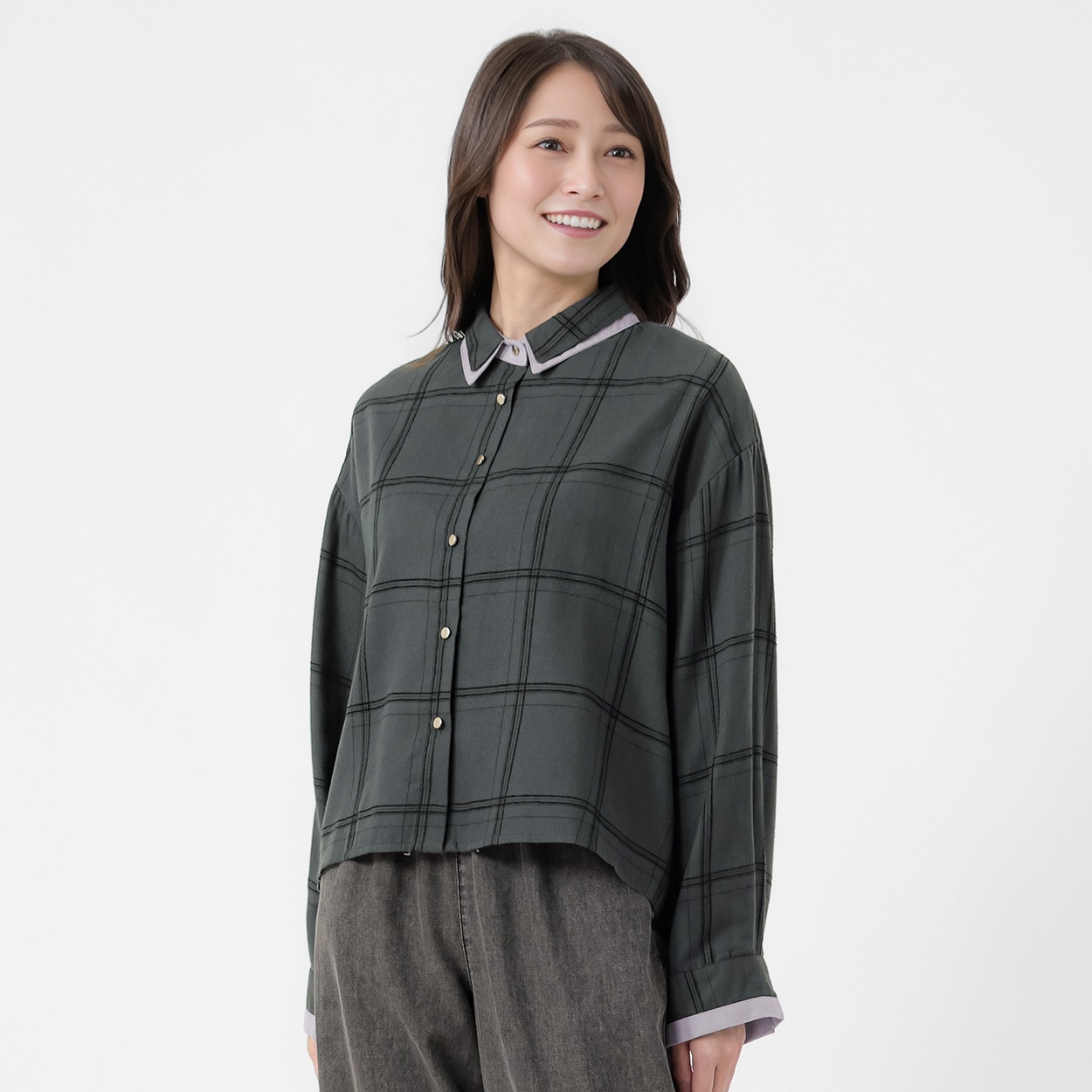 シェニールチェック配色シャツ レディス ESSEME(エシーム) 230251(チャコ－ルグレ－-XL)