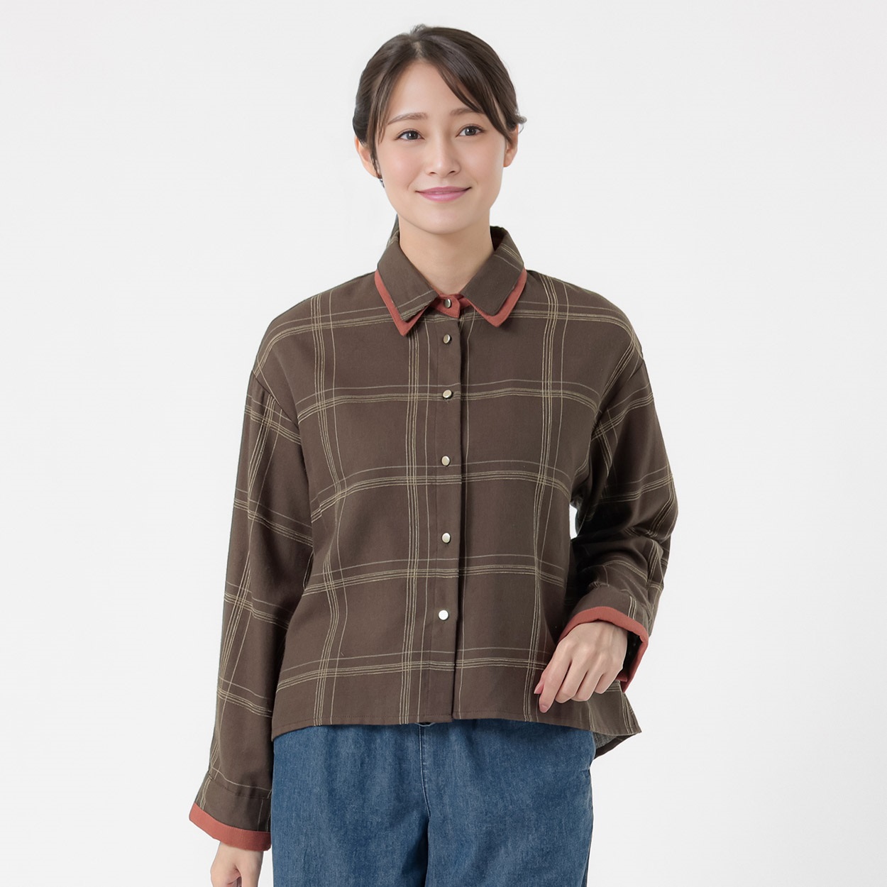 シェニールチェック配色シャツ レディス ESSEME(エシーム) 230251(チャ-XL)