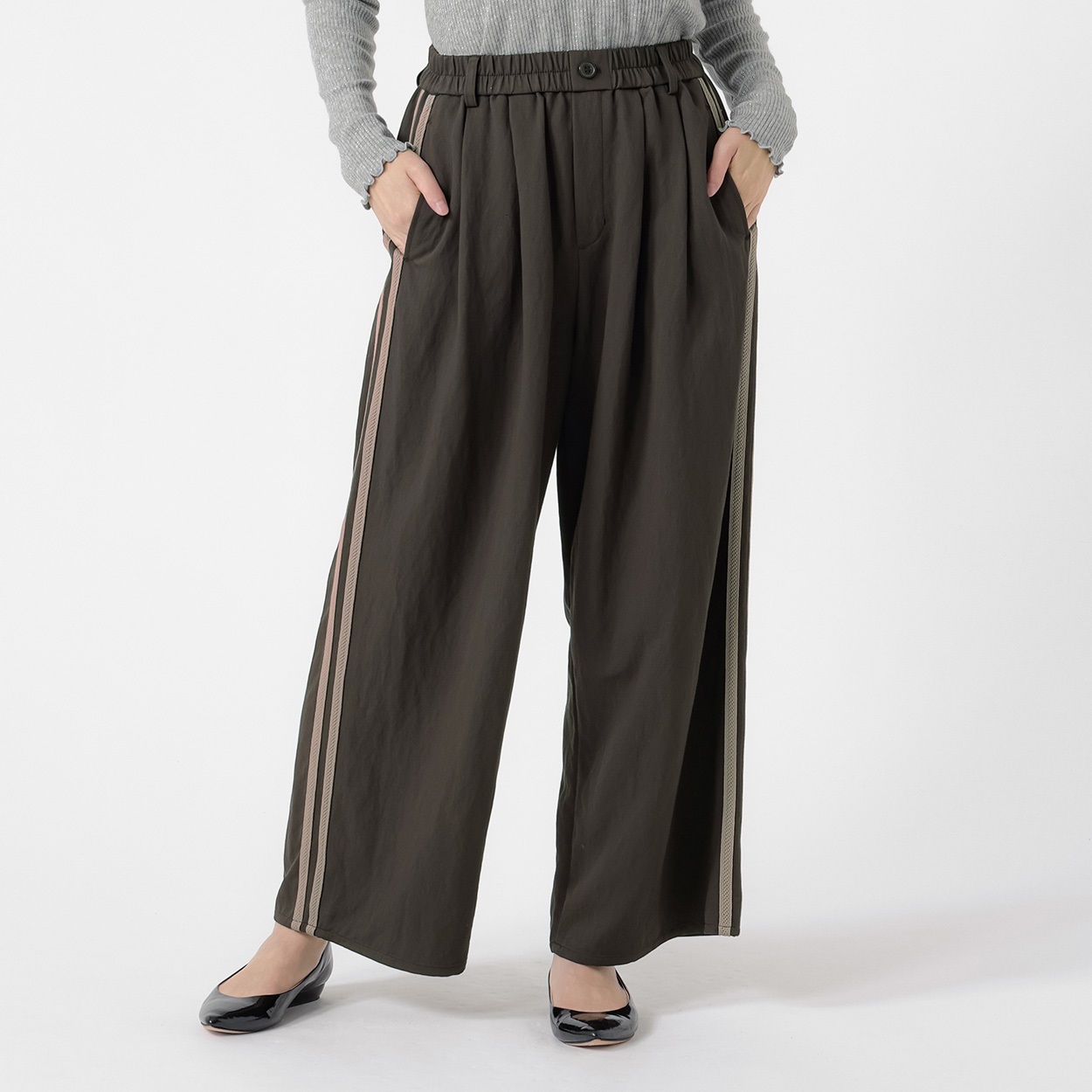 ツイルサイドレースワイドパンツ レディス ESSEME(エシーム) 391875(チャ-XL)