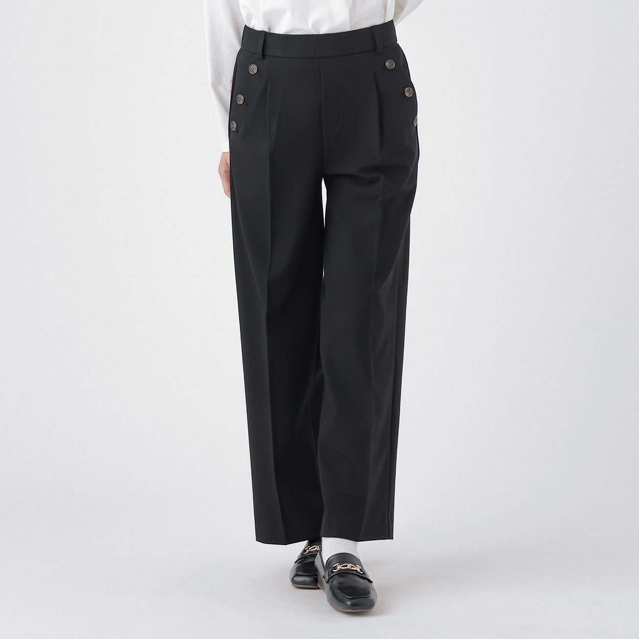 裏起毛ストレートパンツロング レディス ESSEME(エシーム) 5314633L(クロ-XL)
