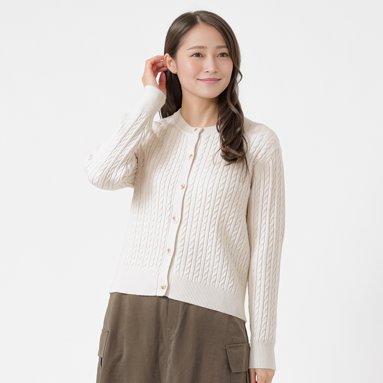 ラインケーブルカーディガン レディス ESSEME(エシーム) 691076(アイボリー-XL)