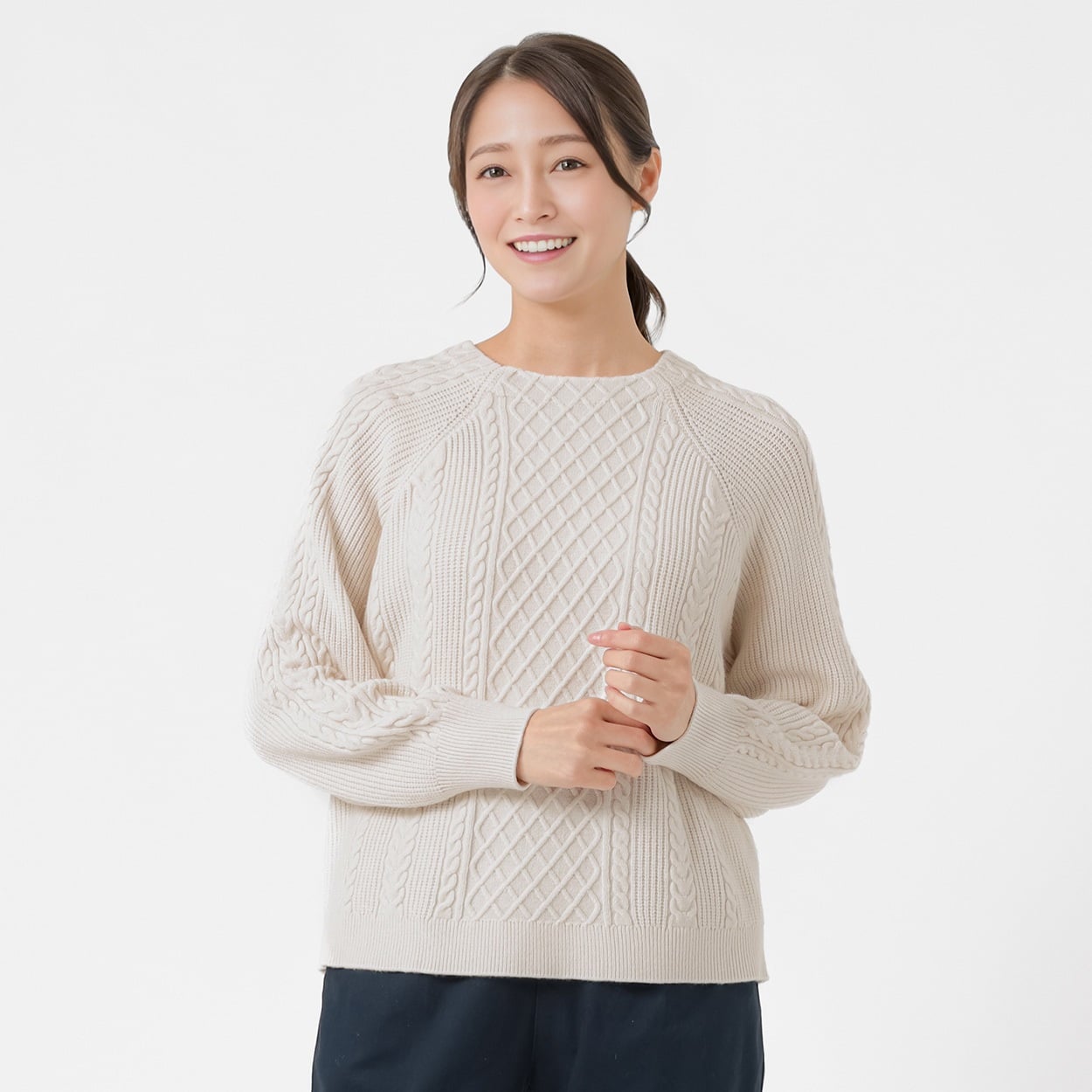 ケーブルニットプルオーバー レディス ESSEME(エシーム) 691077(アイボリー-XL)