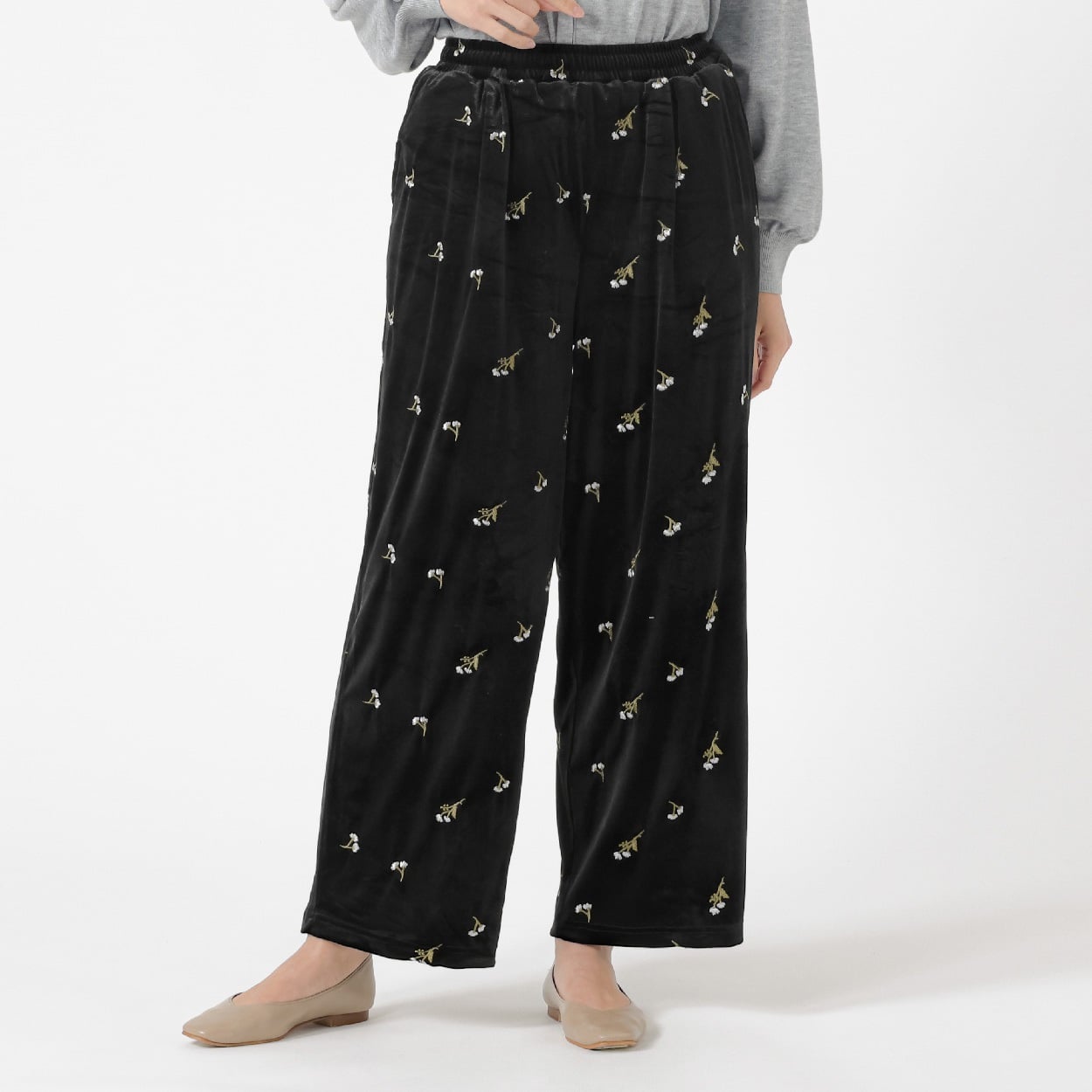 ベロア刺繍パンツ レディス ESSEME(エシーム) ESM26J078-TS(クロ-L)