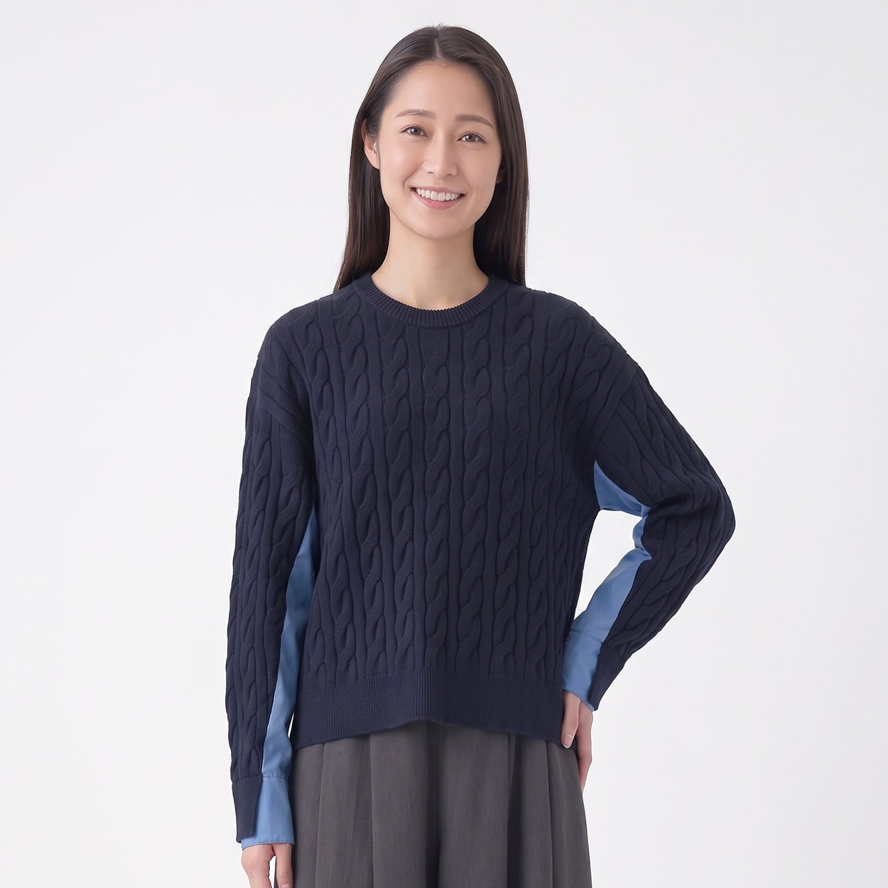 【ESSEME×藤本美貴】袖脇異素材切替ニット レディス ESSEME(エシーム) 691601-MK(コイアオ-L)