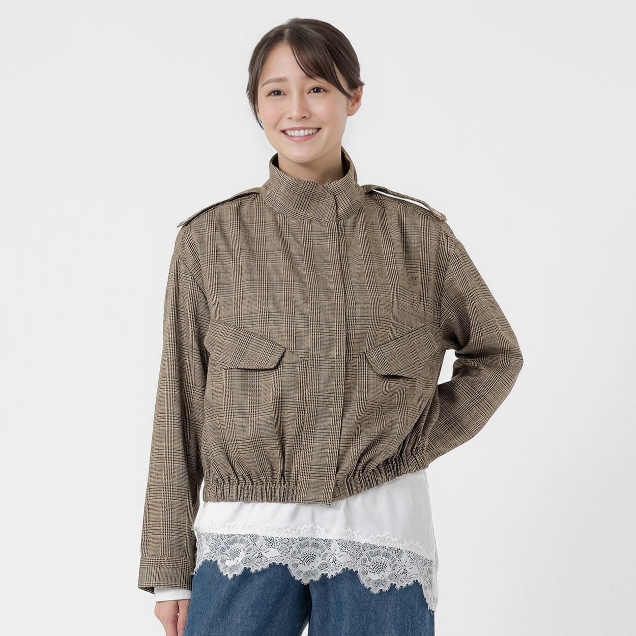 チェックコクーンジャケット レディス ESSEME(エシーム) S58-47790(チャ-M)