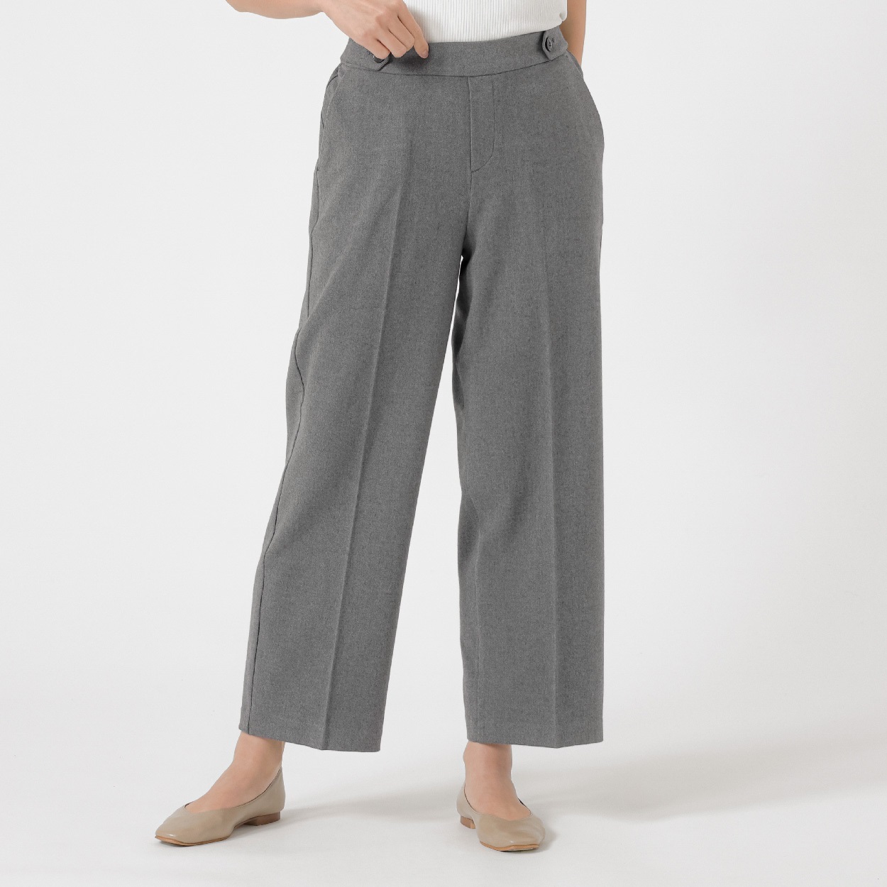 ウエストサイドボタンワイドパンツ レディス ESSEME(エシーム) 391868(ウスクロ-XL)