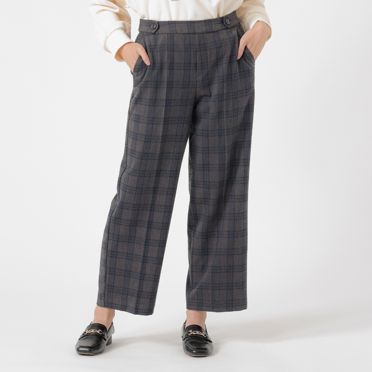 ウエストサイドボタンワイドパンツ レディス ESSEME(エシーム) 391868(Ａクロ-M)