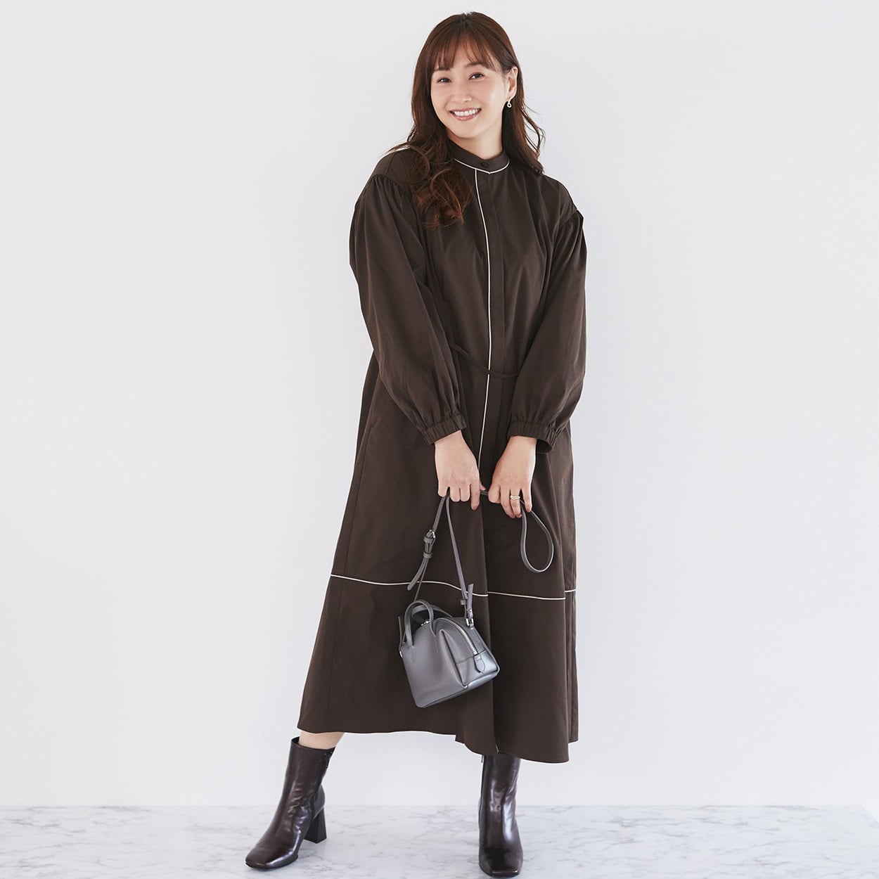 【ESSEME×藤本美貴】パイピングシャツワンピース レディス ESSEME(エシーム) 391877-MK(チャ-M)