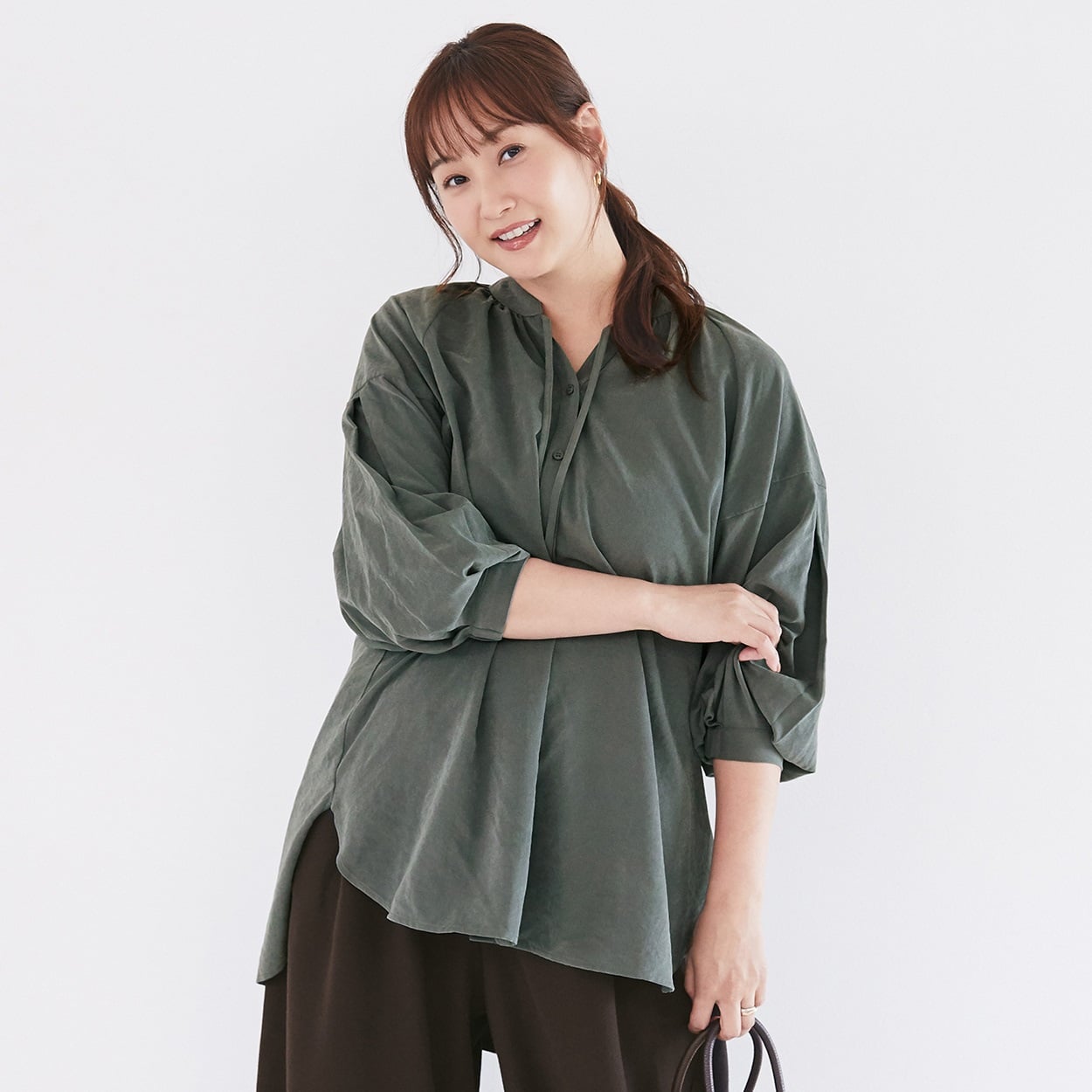 【ESSEME×藤本美貴】リボン付きチュニックシャツ レディス ESSEME(エシーム) 391878-MK(ウスグレー-L)