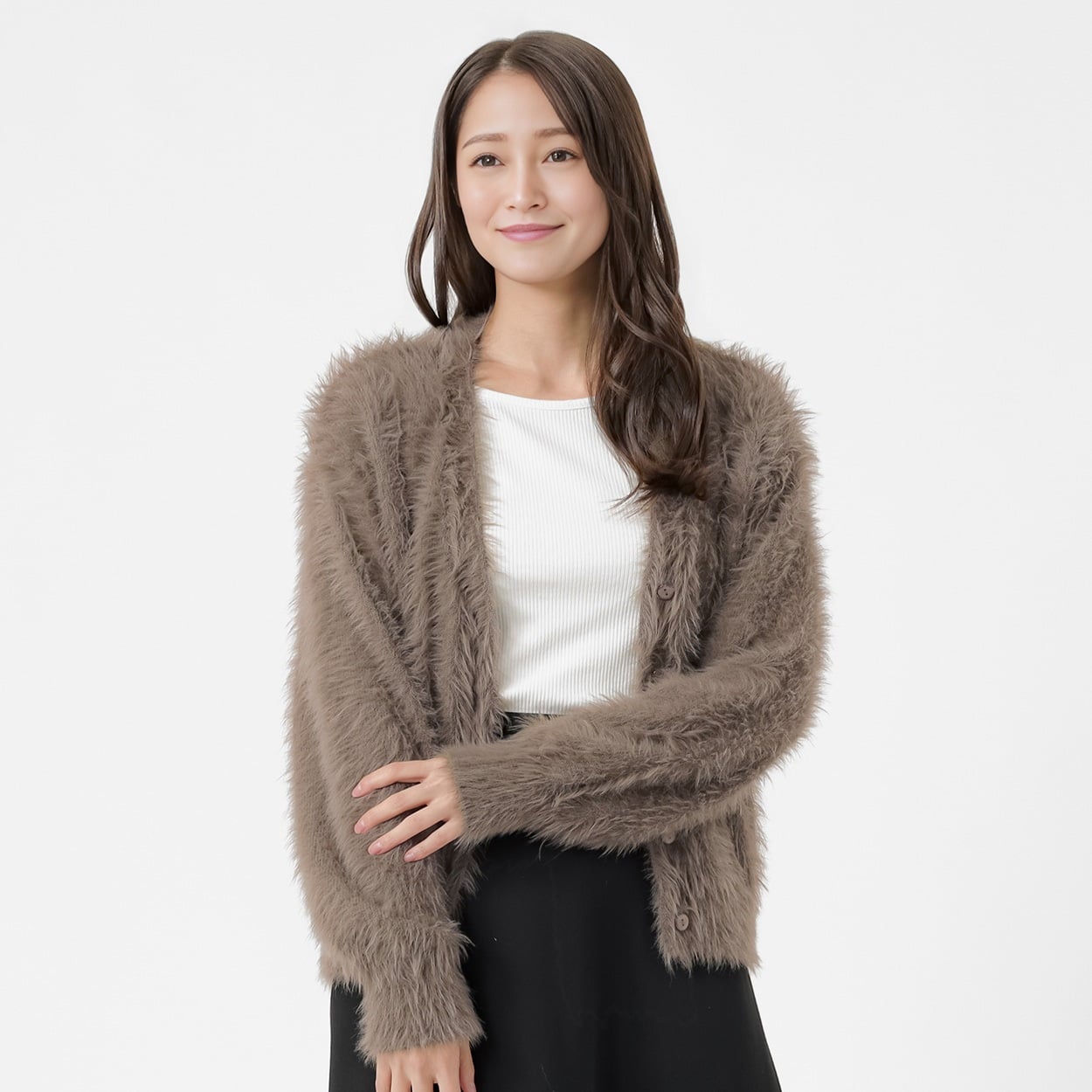 シャギーニットVネックカーディガン レディス ESSEME(エシーム) 691606(ウスチャ-M)